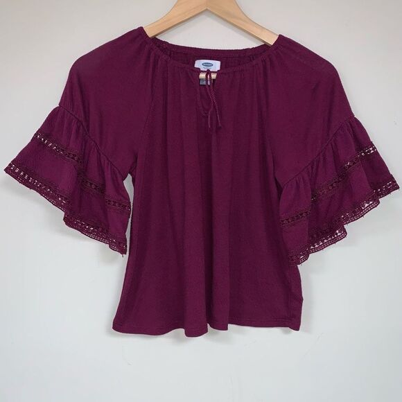 Old Navy Other - Boho Peasant Top Girls Small 6-7 shirt Blouse Flowy Hippie Fall School Burgundy
